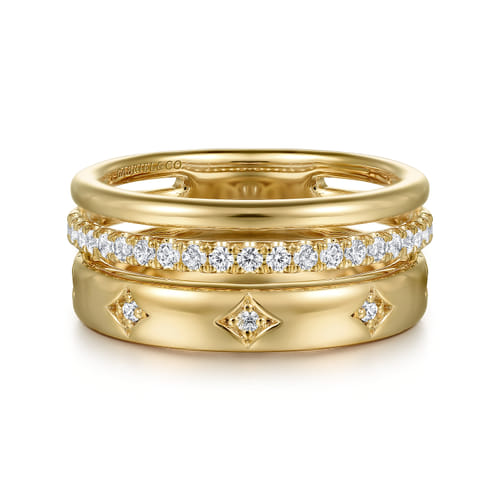 14K Yellow Gold Diamond Easy Stackable Ring, 0.3ct