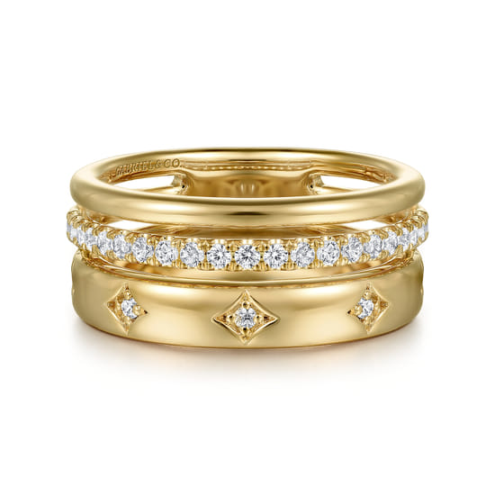 14K Yellow Gold Diamond Easy Stackable Ring, 0.3ct