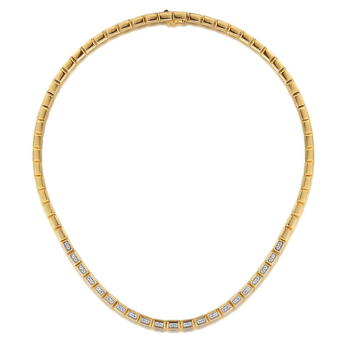 14K Yellow Gold Diamond Elongated Flat Top Pyramid Tennis Necklace