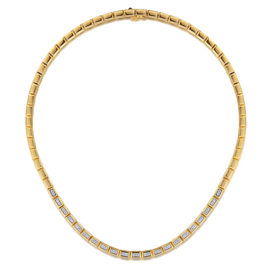 14K Yellow Gold Diamond Elongated Flat Top Pyramid Tennis Necklace angle 2