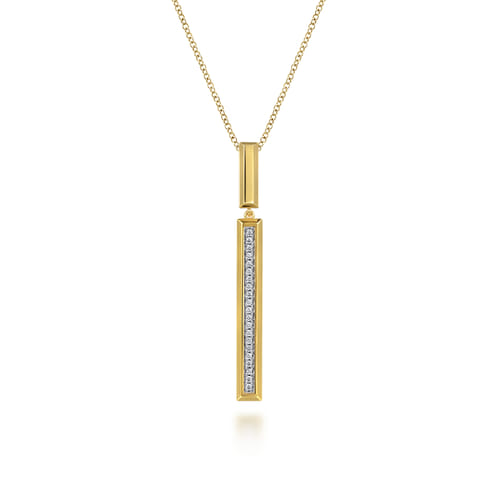 14K Yellow Gold Diamond Elongated Pyramid Drop Necklace