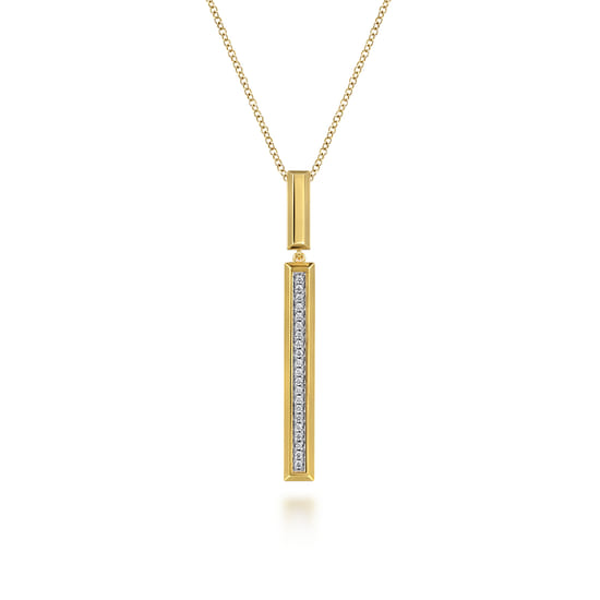 14K Yellow Gold Diamond Elongated Pyramid Drop Necklace