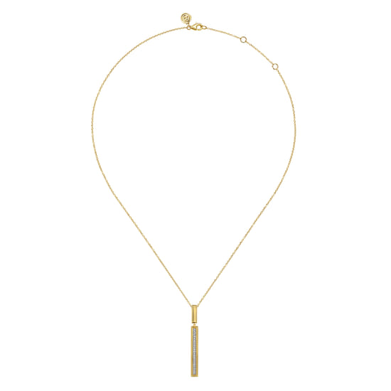 14K Yellow Gold Diamond Elongated Pyramid Drop Necklace angle 2