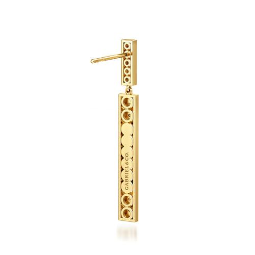 14K Yellow Gold Diamond Elongated Pyramid Stud Drop Earrings