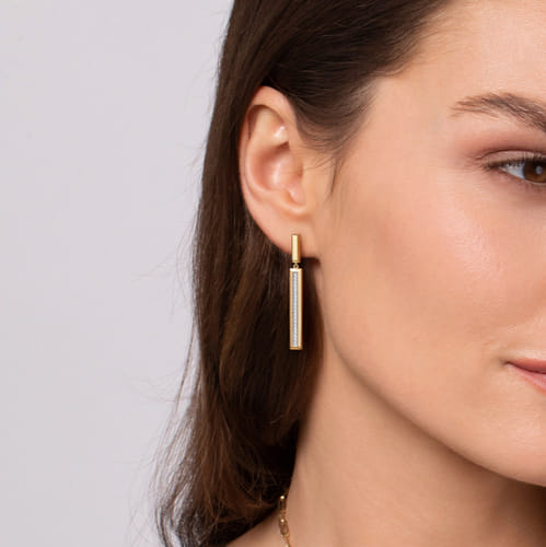 14K Yellow Gold Diamond Elongated Pyramid Stud Drop Earrings