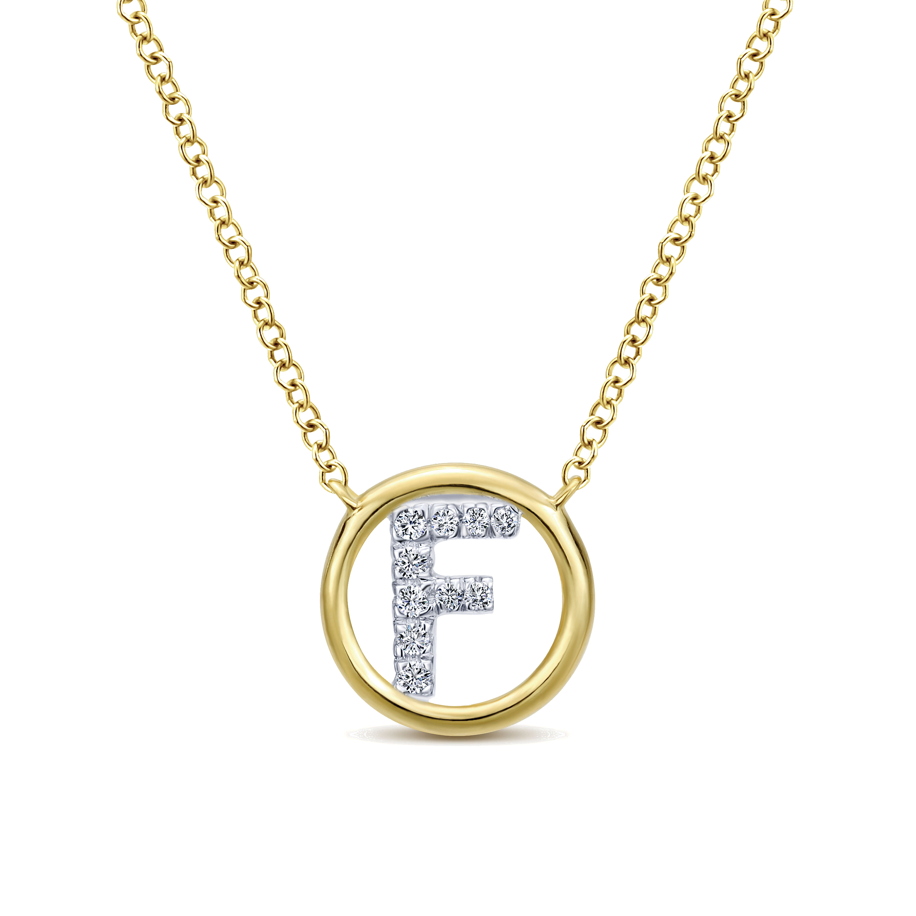 14K Yellow Gold Diamond F Initial Pendant Necklace