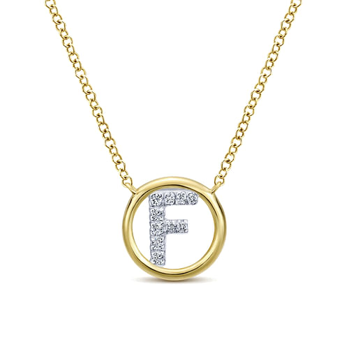 14K Yellow Gold Diamond F Initial Pendant Necklace