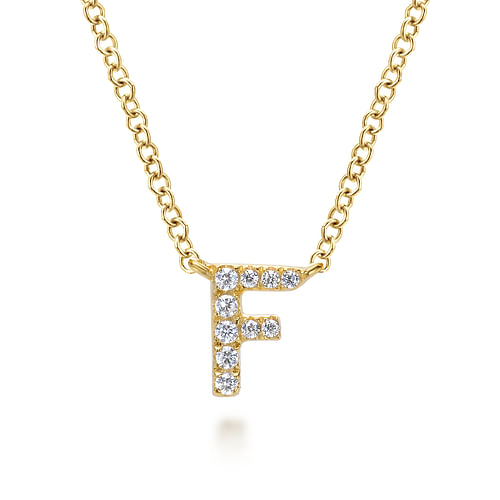 14K Yellow Gold Diamond F Initial Pendant Necklace