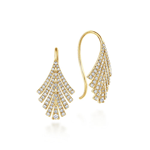 14K Yellow Gold Diamond Fan Fish Wire Earrings