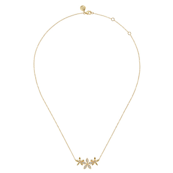 14K Yellow Gold Diamond Floral Bar Necklace angle 2