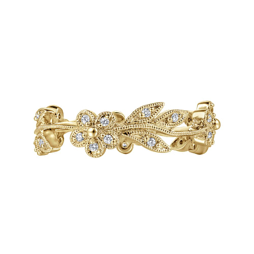 14K Yellow Gold Diamond Floral Contoured Stackable Ring