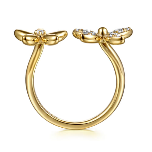 14K Yellow Gold Diamond Floral Open Ring