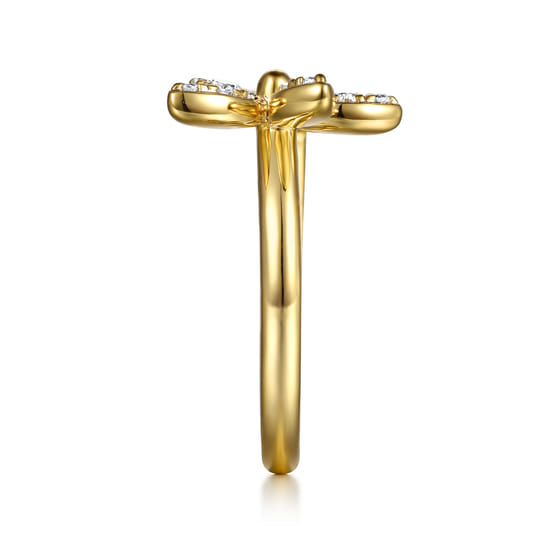14K Yellow Gold Diamond Floral Open Ring angle 4