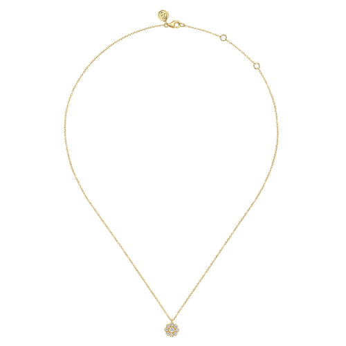 14K Yellow Gold Diamond Floral Pendant Necklace