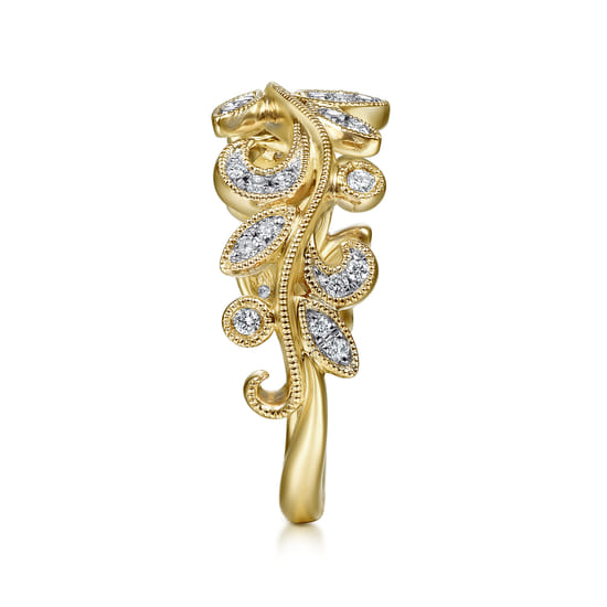 14K Yellow Gold Diamond Floral Ring angle 4