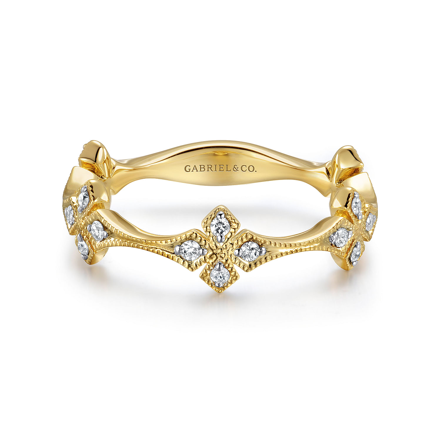 Gabriel - 14K Yellow Gold Diamond Floral Station Stackable Ring
