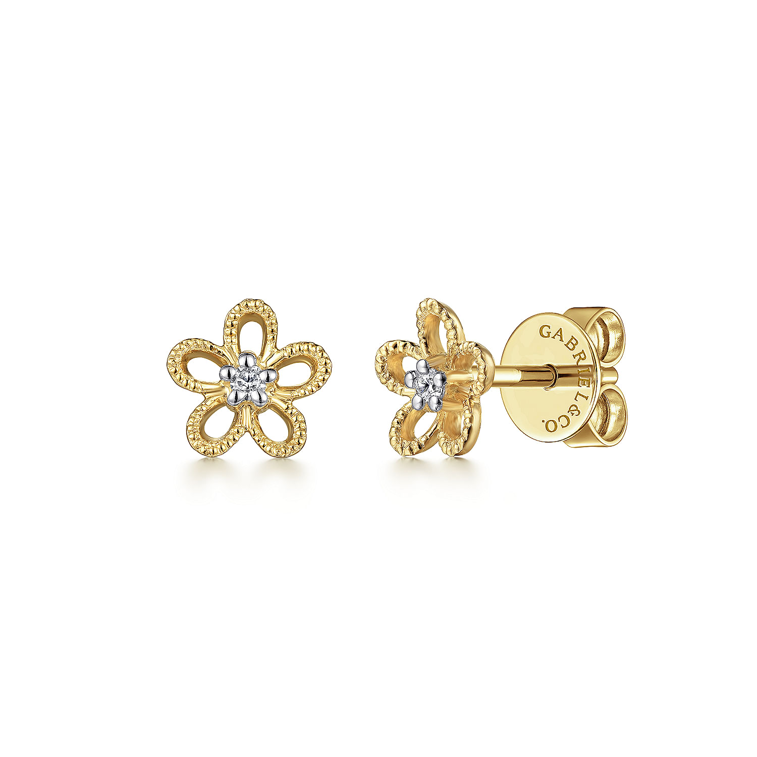 Gabriel - 14K Yellow Gold Diamond Floral Stud Earrings