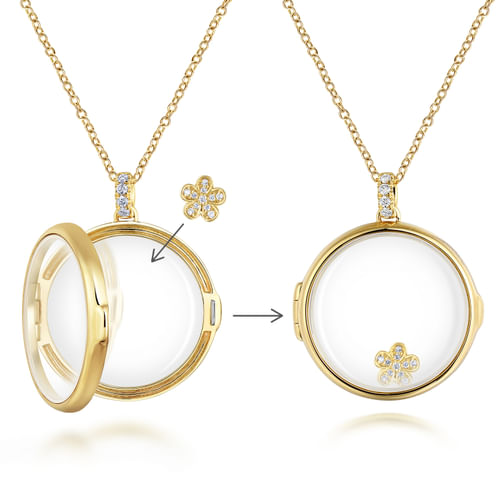 14K Yellow Gold Diamond Flower Locket Charm