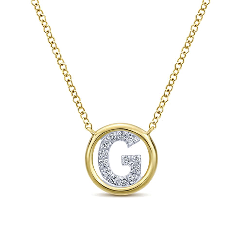 14K Yellow Gold Diamond G Initial Pendant Necklace