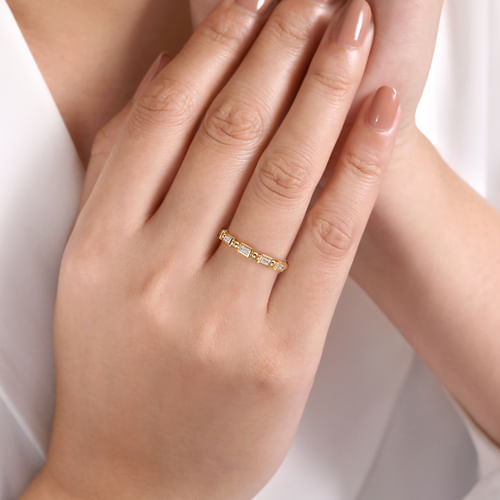 14K Yellow Gold Diamond Geometric Stackable Ring