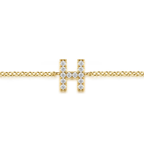 14K Yellow Gold Diamond H Initial Chain Bracelet