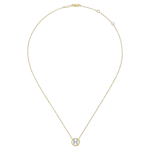 14K Yellow Gold Diamond H Initial Pendant Necklace