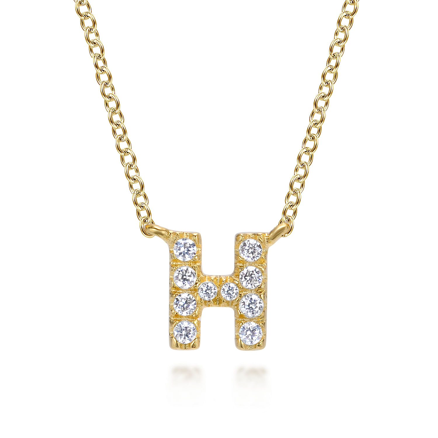 14K Yellow Gold Diamond H Initial Pendant Necklace