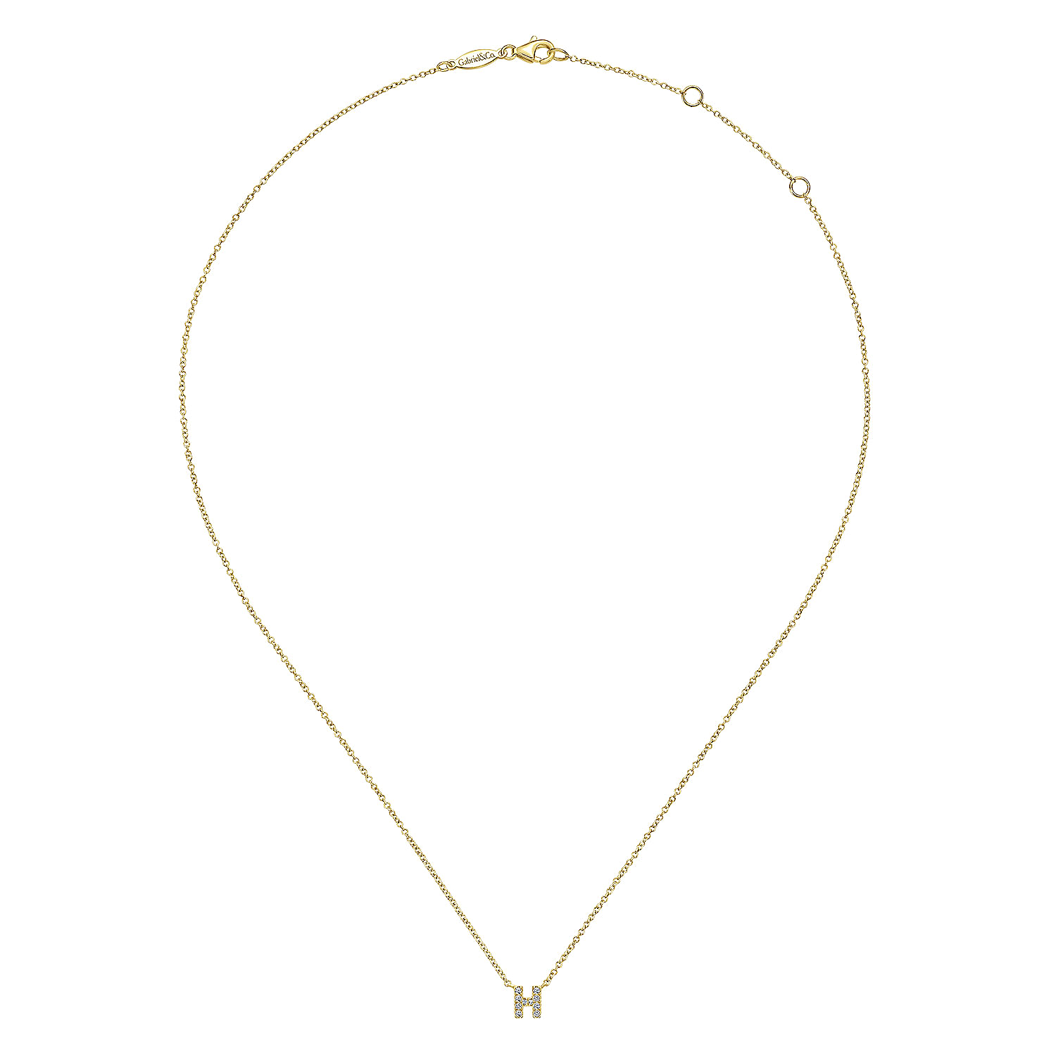 14K Yellow Gold Diamond H Initial Pendant Necklace