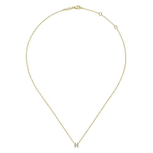 14K Yellow Gold Diamond H Initial Pendant Necklace