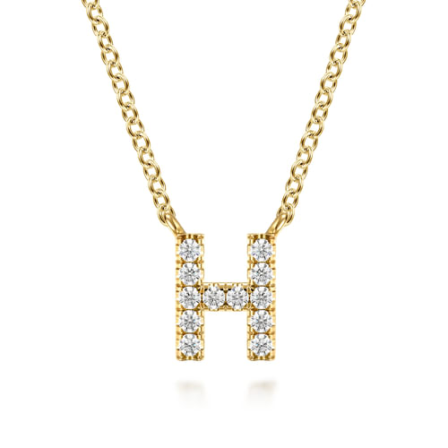 14K Yellow Gold Diamond H Initial Pendant Necklace