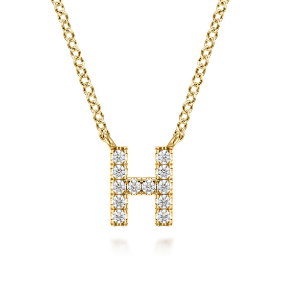 Gabriel - 14K Yellow Gold Diamond H Initial Pendant Necklace