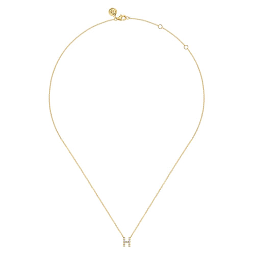 14K Yellow Gold Diamond H Initial Pendant Necklace