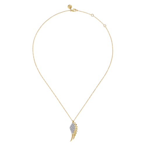 14K Yellow Gold Diamond Half Angel Wing Necklace