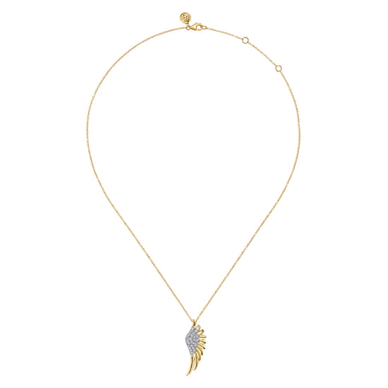 14K Yellow Gold Diamond Half Angel Wing Necklace angle 2
