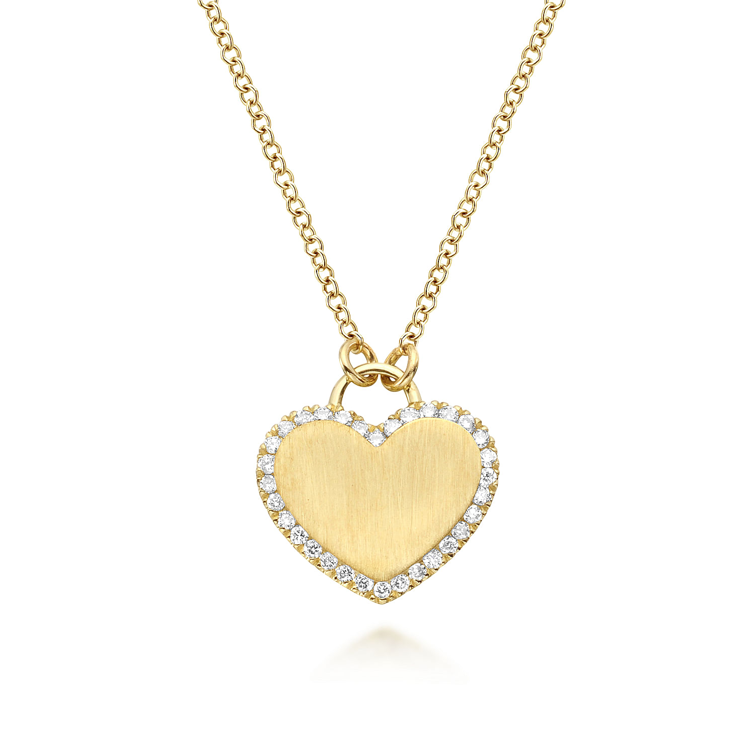 14K Yellow Gold Diamond Halo Heart Pendant Necklace