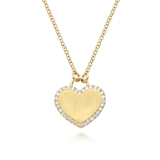 14K Yellow Gold Diamond Halo Heart Pendant Necklace