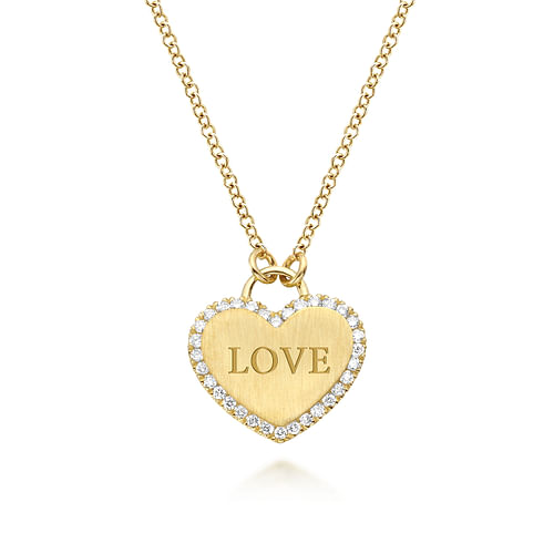 14K Yellow Gold Diamond Halo Heart Pendant Necklace