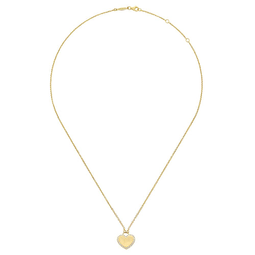 14K Yellow Gold Diamond Halo Heart Pendant Necklace