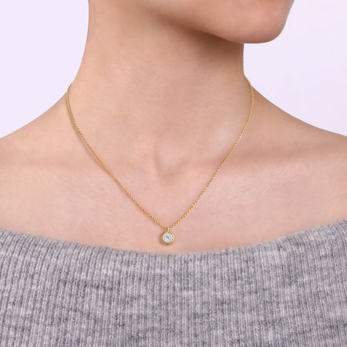 14K Yellow Gold Diamond Halo Pendant Necklace