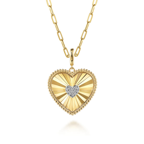 14K Yellow Gold Diamond Heart Pendant With Detachable Bail angle 3