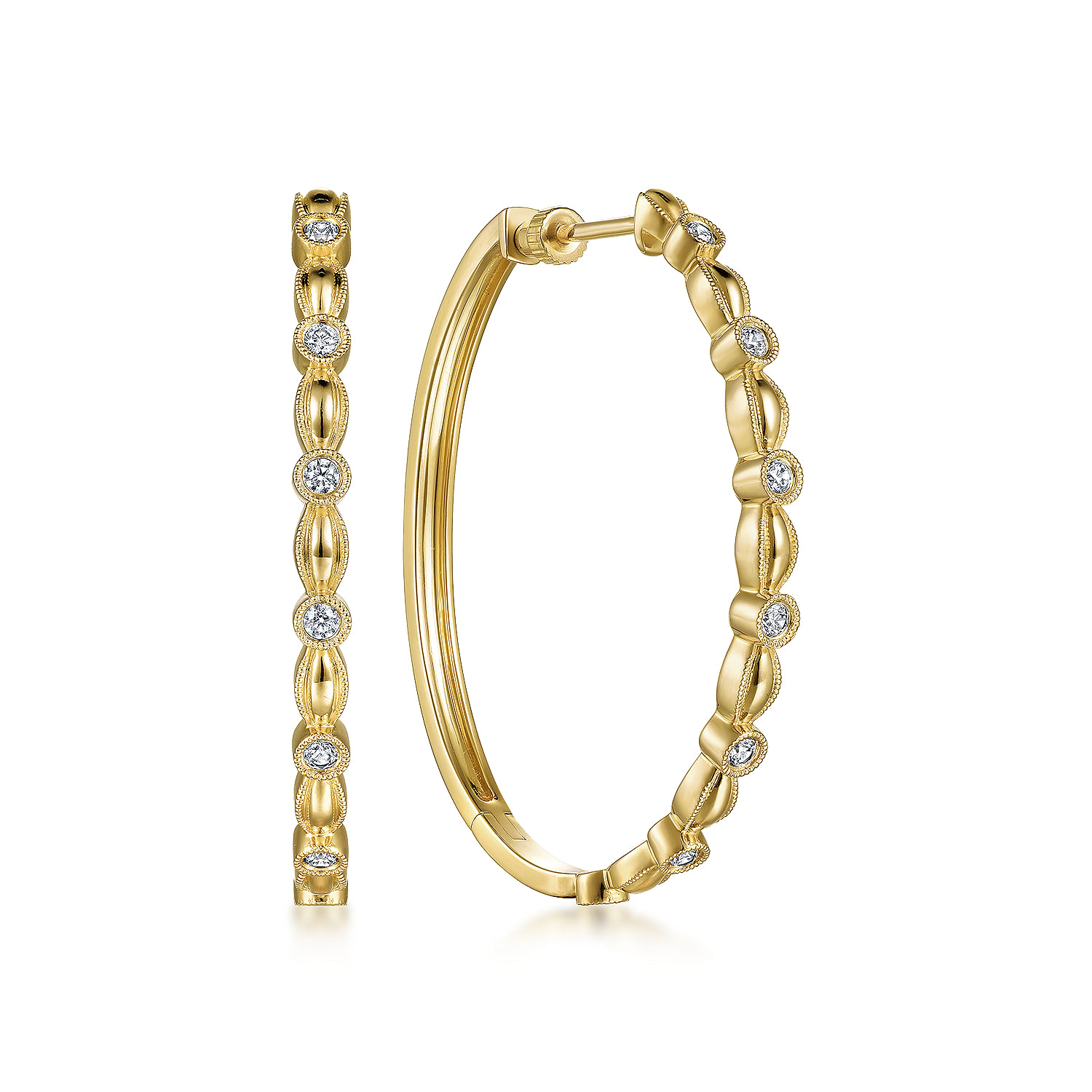 14K Yellow Gold Diamond Hoop Earrings in size 40mm