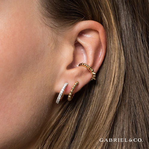 14K Yellow Gold Diamond Huggie And Bujukan Cuff Earrings