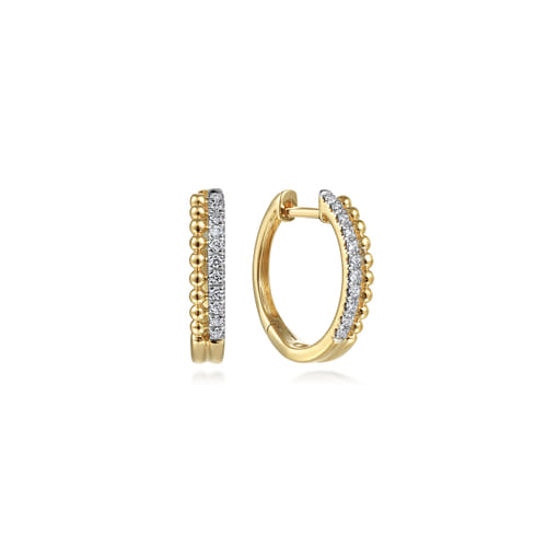 14K Yellow Gold Diamond Huggie Earrings, 10mm -Bujukan