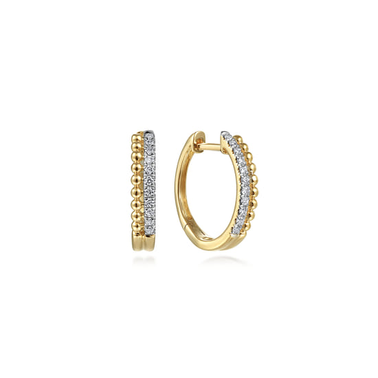 14K Yellow Gold Diamond Huggie Earrings, 10mm -Bujukan 14K Yellow Gold Diamond Huggie Earrings, 10mm -Bujukan