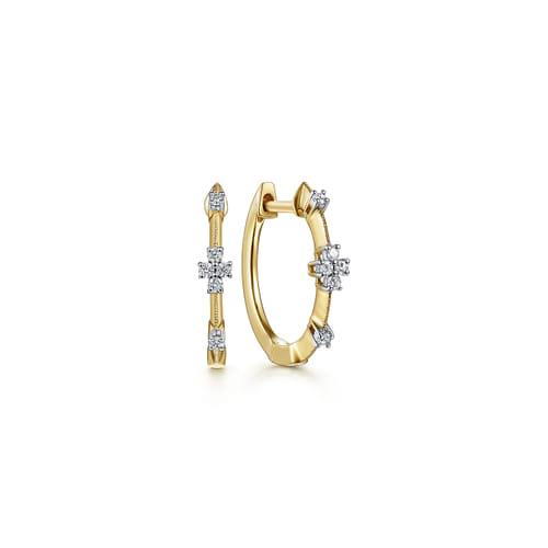 14K Yellow Gold Diamond Huggie Earrings, 15mm 