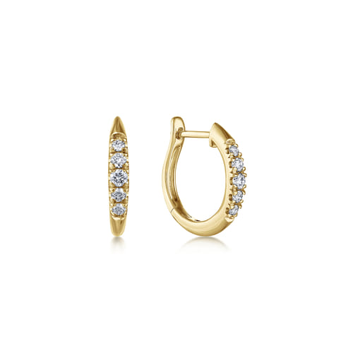 14K Yellow Gold Diamond Huggie Earrings, 15mm