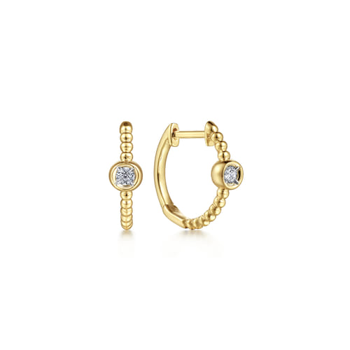 14K Yellow Gold Diamond Huggie Earrings-Bujukan
