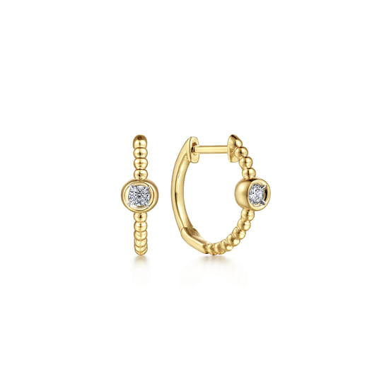 14K Yellow Gold Diamond Huggie Earrings-Bujukan