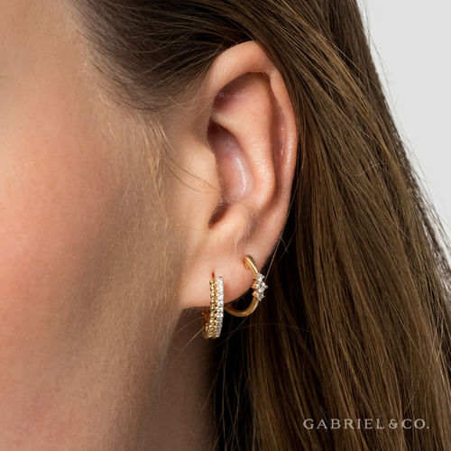 14K Yellow Gold Diamond Huggie Earrings