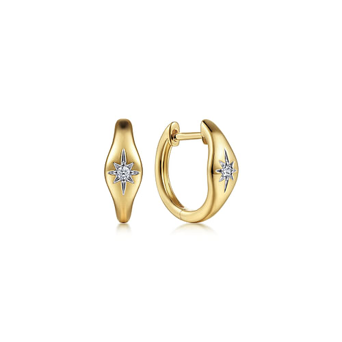 14K Yellow Gold Diamond Huggie Earrings